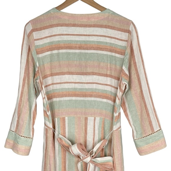 Soft Surroundings Arcata Maxi Dress TALL Medium Stripe Linen Rayon 3/4 Sleeve - Picture 6 of 10